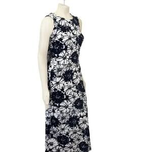 VTG 60s Retro Florals Sleeveless Maxi Dress  Black & White  Evening Formal  SZ S
